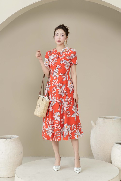 Sixdo Floral Woven Midi Dress